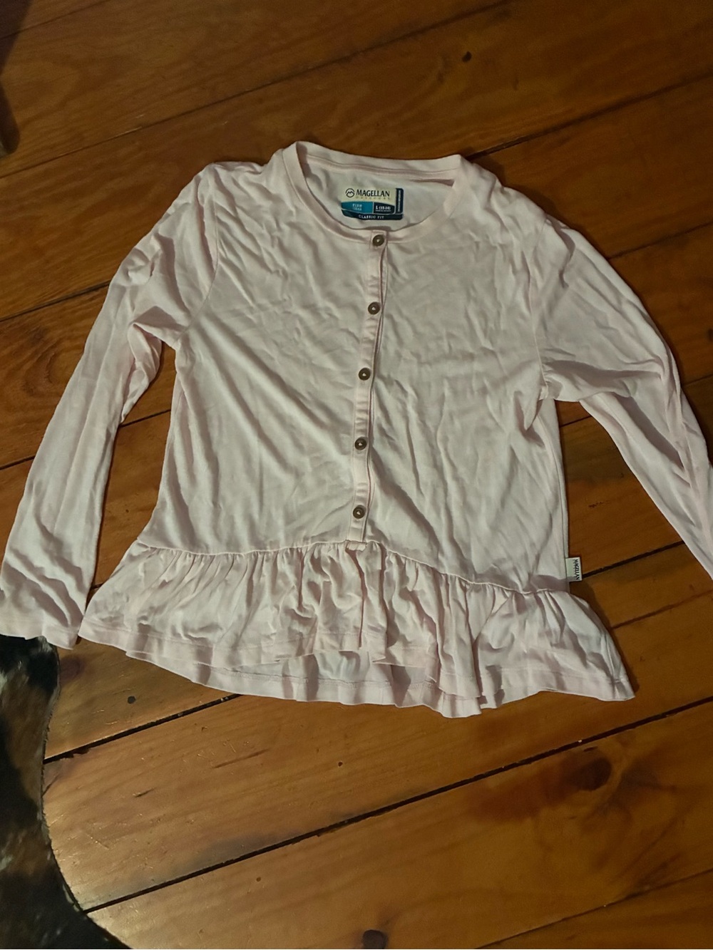 Magellan Outdoors Kids Light Pink Ruffle Button-Front Top